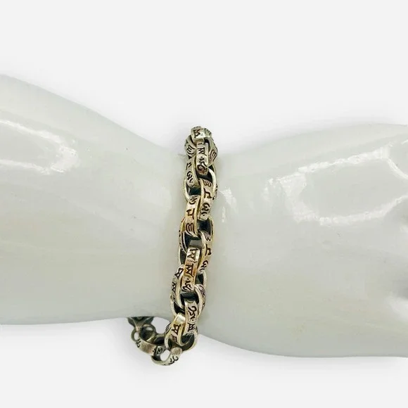 Silver Mantra Bracelet Buddhist Meditation Double Anchor Chain - Picture 2 of 9